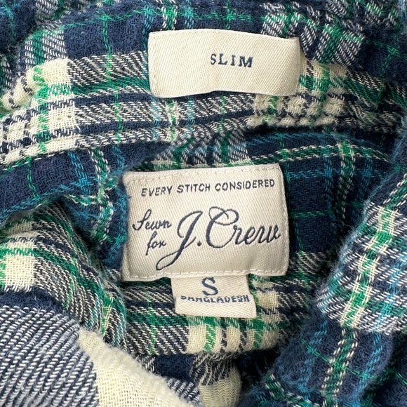 J.Crew Blue & Green Plaid Slim Fit Cotton Flannel Button Up Shirt sz S - Picture 4 of 6